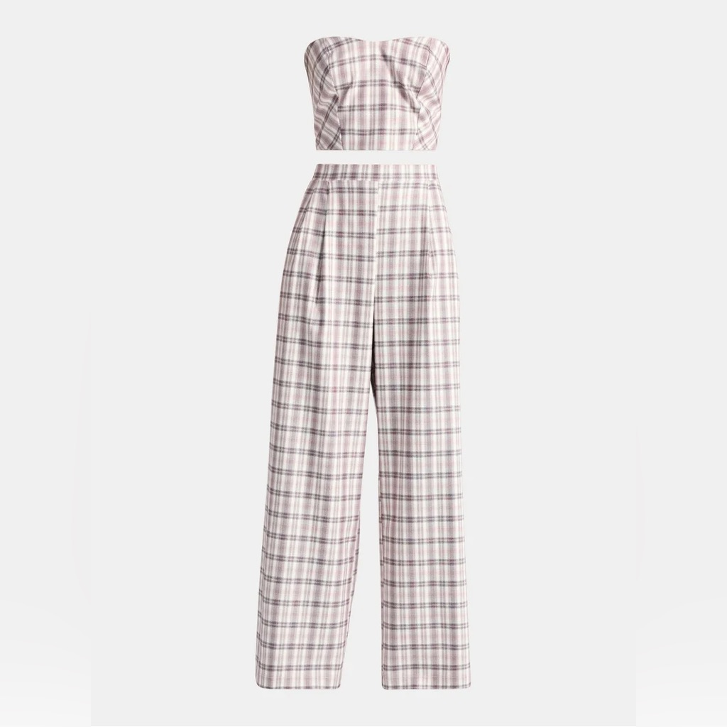 Sweetheart Neck Tube Top And Wide Leg Pants Set, 2-Piece, Women's. Plum Vine, Xs